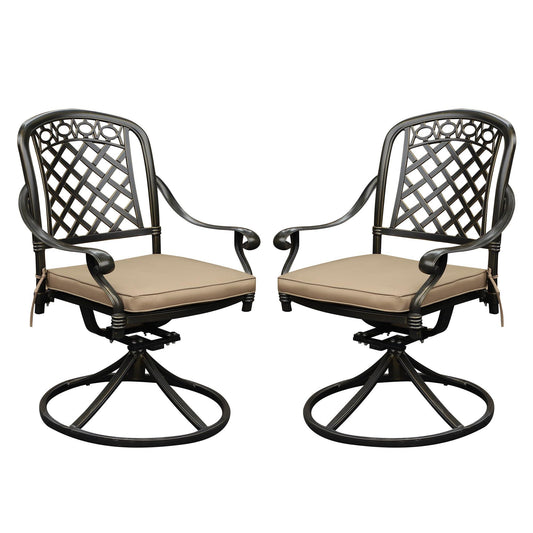 Sumshadow 2 Piece Cast Aluminum Outdoor Swivel Dining Chairs, All-Weather Patio Swivel Rocker Chair Sets with Cushion for Garden, Backyard, Poolside, Bistro (2 Pieces) - CookCave