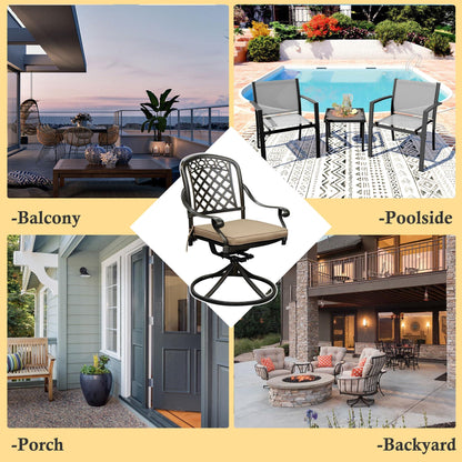 Sumshadow 2 Piece Cast Aluminum Outdoor Swivel Dining Chairs, All-Weather Patio Swivel Rocker Chair Sets with Cushion for Garden, Backyard, Poolside, Bistro (2 Pieces) - CookCave