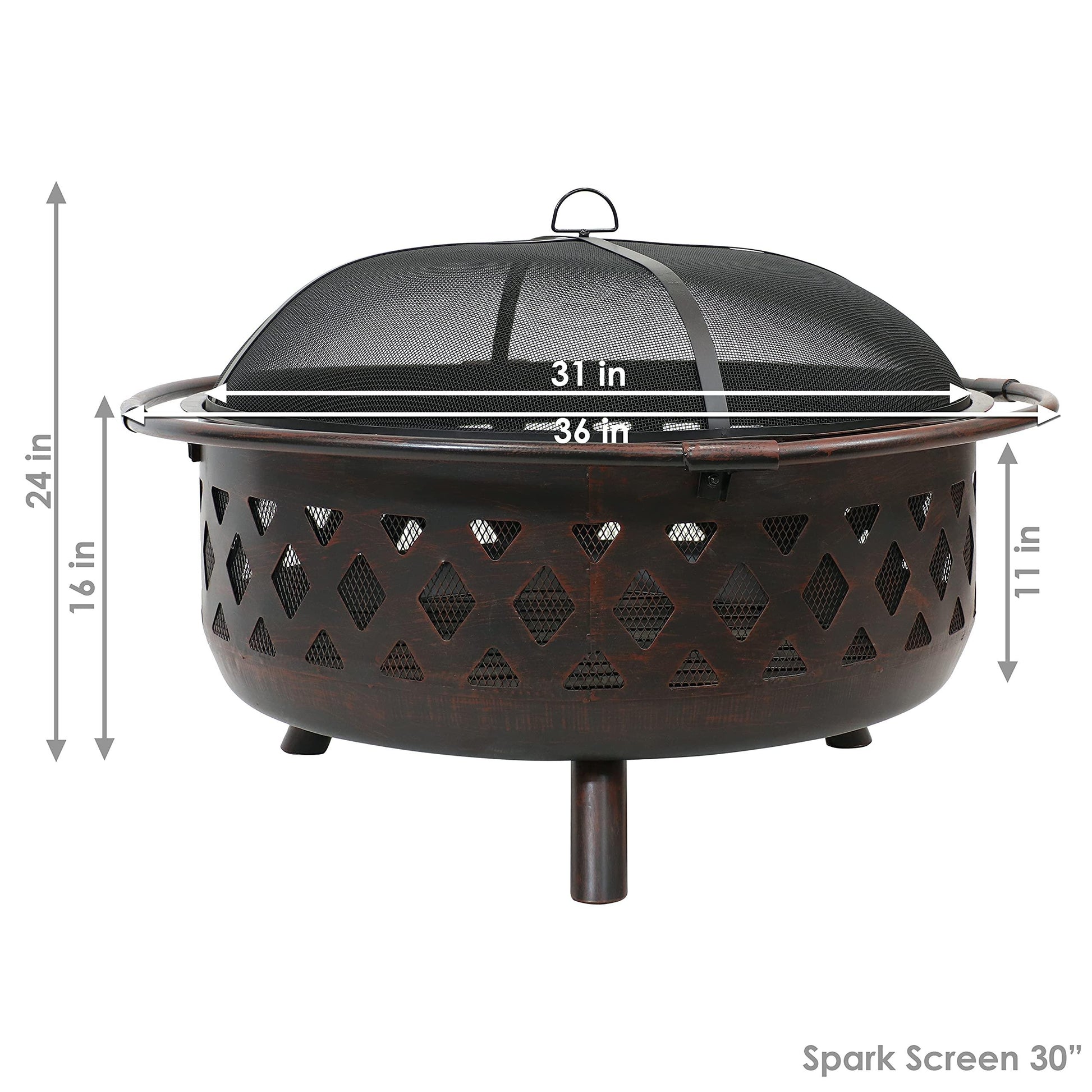 Sunnydaze Bronze Crossweave Wood-Burning Fire Pit - Includes Spark Screen, Fireplace Poker, and Round Cover - 36-Inch - CookCave
