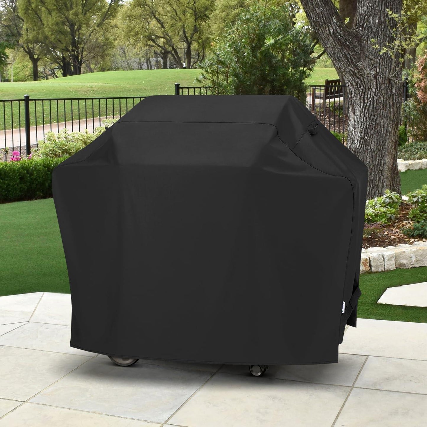 SunPatio Grill Cover 55 Inch, Outdoor Heavy Duty Waterproof Barbecue Gas Cover, UV & Fade Resistant, All Weather Protection Compatible for Weber Charbroil Nexgrill Kenmore Grills and More, Black - CookCave