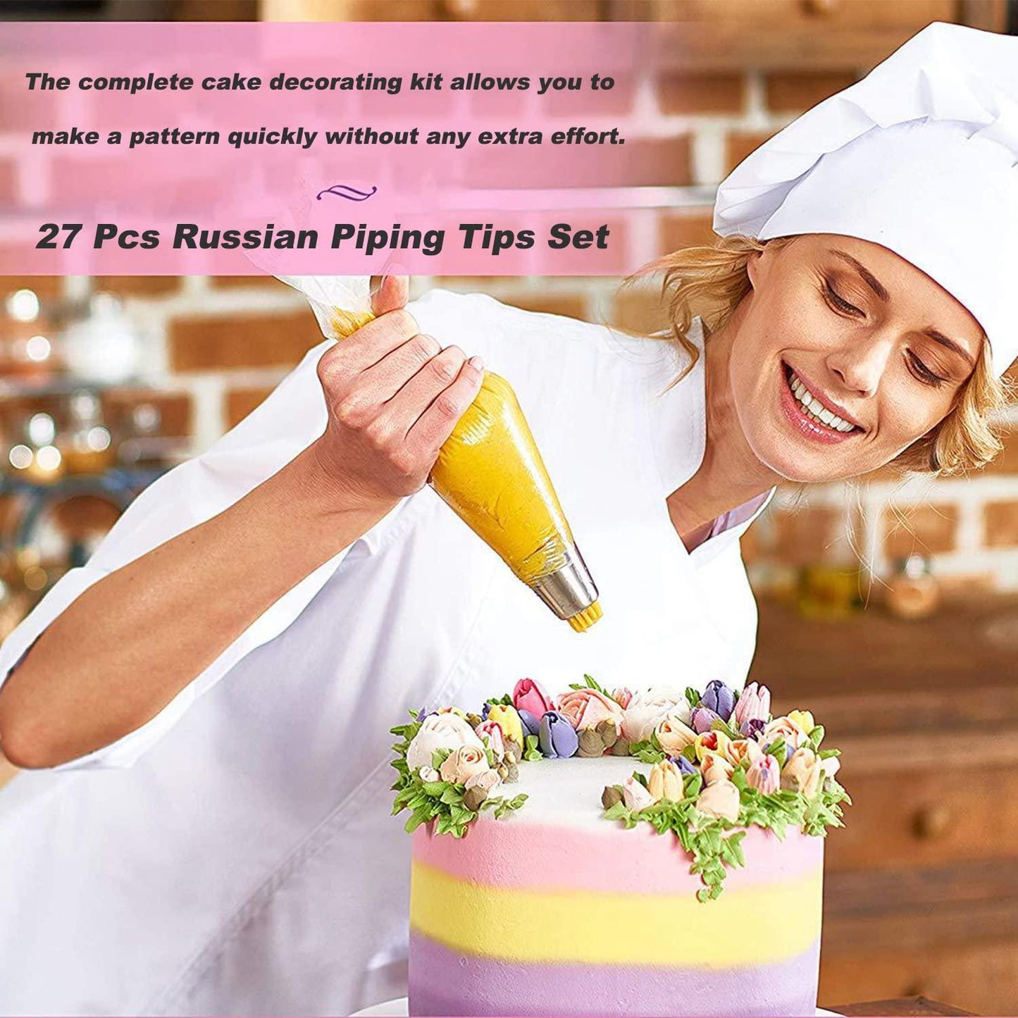 Suuker 27 Pcs Russian Piping Tips Set, Cake Decorating Tips Baking Supplies for Cupcake Cookies Birthday Party (12 Icing Tips 10 Pastry Baking Bags 2 Leaf Piping Tips 2 Couplers 1 Silicone Bag) - CookCave