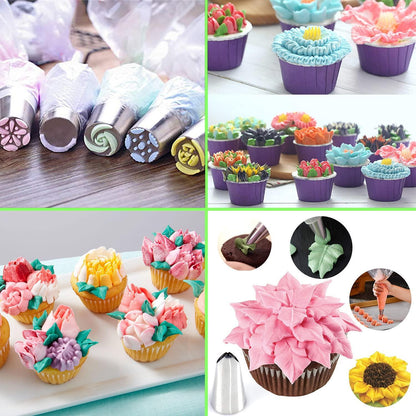 Suuker 27 Pcs Russian Piping Tips Set, Cake Decorating Tips Baking Supplies for Cupcake Cookies Birthday Party (12 Icing Tips 10 Pastry Baking Bags 2 Leaf Piping Tips 2 Couplers 1 Silicone Bag) - CookCave