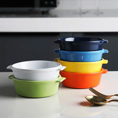 Sweejar Ceramic Souffle Dishes, Round Double Handle-Ramekins-Baking, 10 OZ for Pudding,Creme Brulee,Souffle - Set of 6(Multi) - CookCave