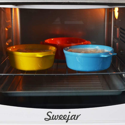 Sweejar Ceramic Souffle Dishes, Round Double Handle-Ramekins-Baking, 10 OZ for Pudding,Creme Brulee,Souffle - Set of 6(Multi) - CookCave