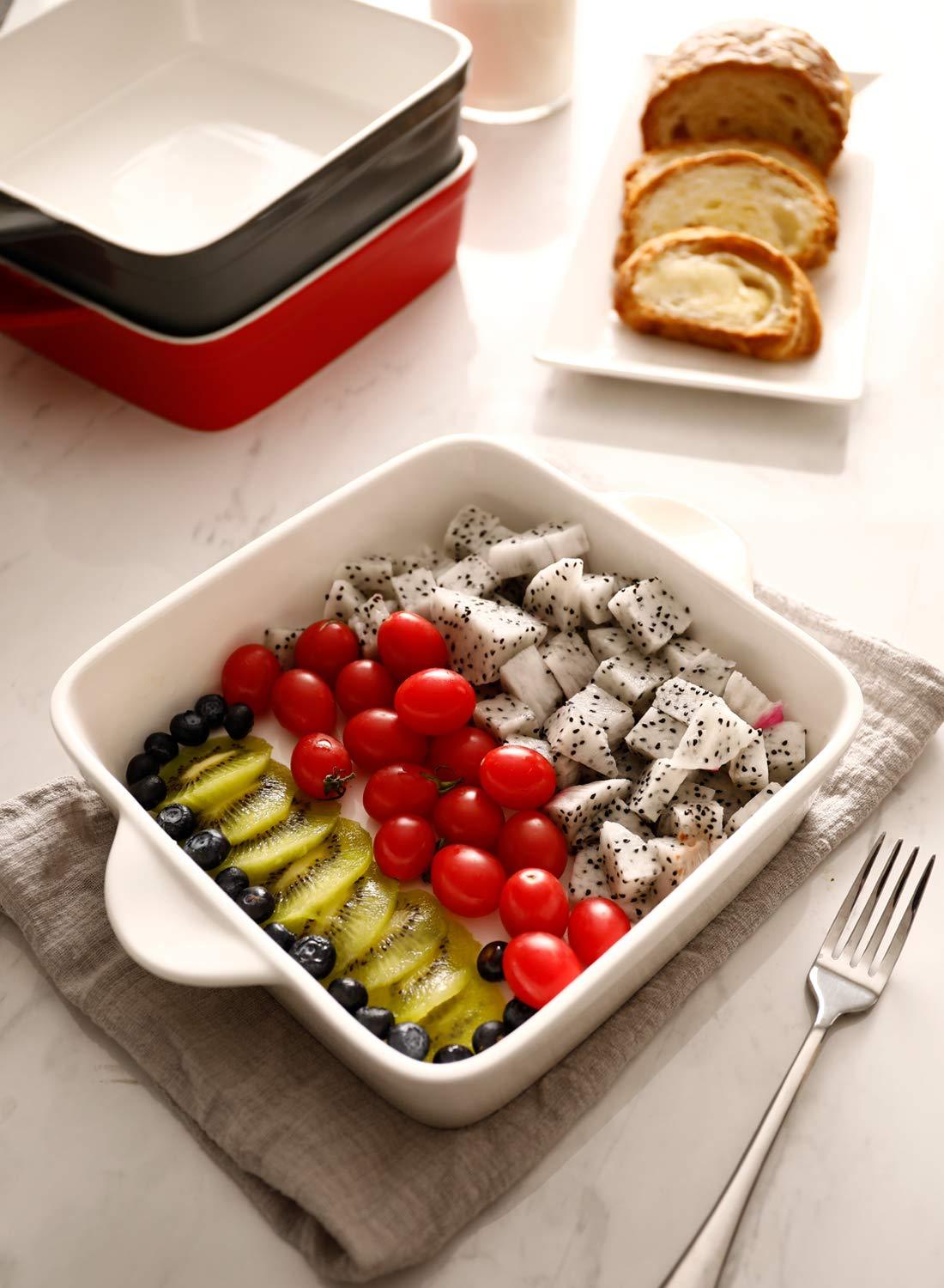 Sweese 8x8 inch Square Porcelain Baking Dish with Double Handles - Non-Stick Oven Casserole Pan for Brownie, Lasagna, Roasting - Great for Serving or Cooking - CookCave