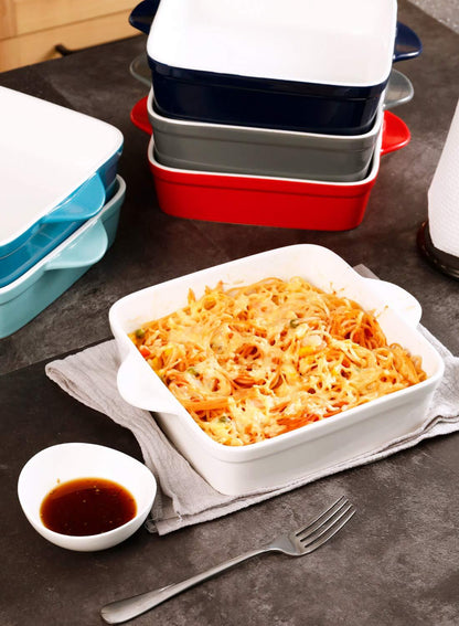 Sweese 8x8 inch Square Porcelain Baking Dish with Double Handles - Non-Stick Oven Casserole Pan for Brownie, Lasagna, Roasting - Great for Serving or Cooking - CookCave