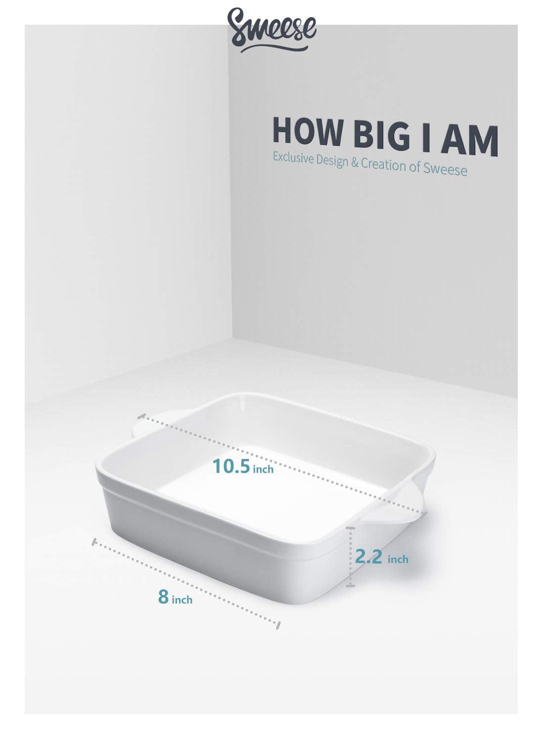 Sweese 8x8 inch Square Porcelain Baking Dish with Double Handles - Non-Stick Oven Casserole Pan for Brownie, Lasagna, Roasting - Great for Serving or Cooking - CookCave