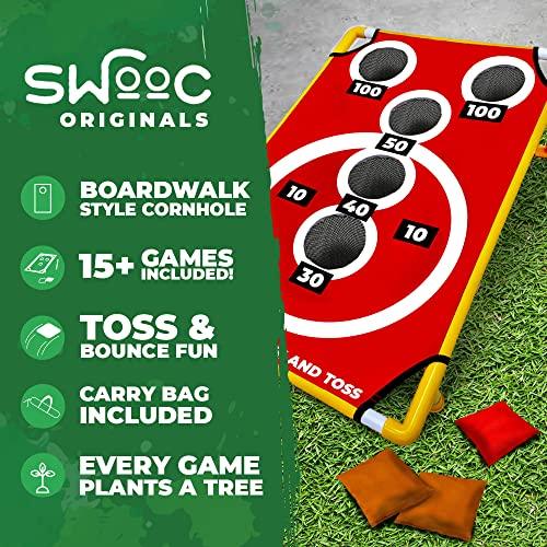 SWOOC Games - Coney Island Toss - Boardwalk Inspired Cornhole Bounce Game with Carrying Case (15+ Games Included) - PVC Corn Hole Bean Bag Toss Game for Kids and Adults - Corn Holes Outdoor Game Set - CookCave