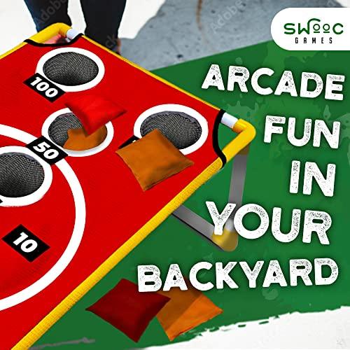 SWOOC Games - Coney Island Toss - Boardwalk Inspired Cornhole Bounce Game with Carrying Case (15+ Games Included) - PVC Corn Hole Bean Bag Toss Game for Kids and Adults - Corn Holes Outdoor Game Set - CookCave