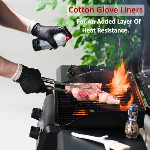 Tackleit BBQ Gloves for Cooking Baking Grilling, 50 Pcs Disposable Nitrile Gloves and 2 Pcs Cotton Glove Liners Washable - CookCave