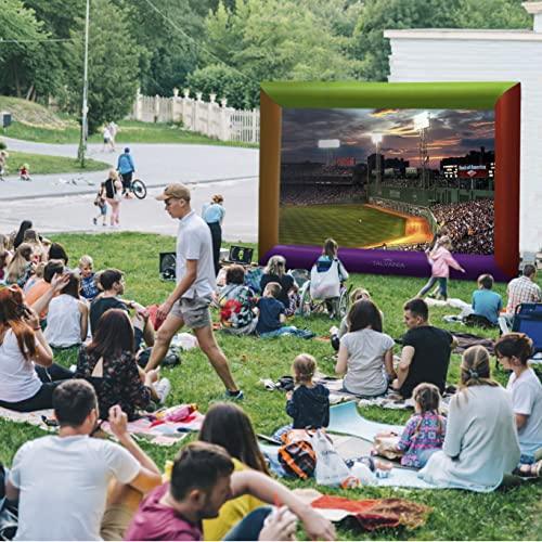 Talvania 30 Feet Inflatable Projector Screen for Outdoor and Indoor TV Movie Watching, Huge Screen, Blower, Tie Downs, Stakes, Sandbags, and Storage Bag, Quick Blow Up (30' Multicolor) - CookCave