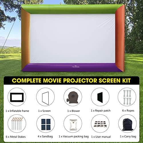 Talvania 30 Feet Inflatable Projector Screen for Outdoor and Indoor TV Movie Watching, Huge Screen, Blower, Tie Downs, Stakes, Sandbags, and Storage Bag, Quick Blow Up (30' Multicolor) - CookCave