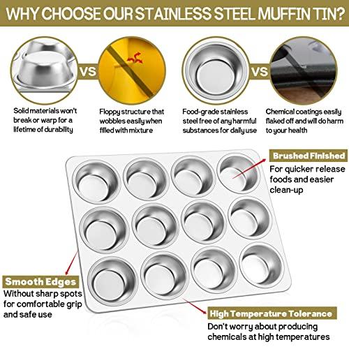 TeamFar 12-Cup Muffin Pan, Stainless Steel Cupcake Pans Muffin Tin Set for Oven Baking Mini Brownies Quiches Tarts, Non Toxic & Regular Size, Dishwasher Safe – Set of 2 - CookCave