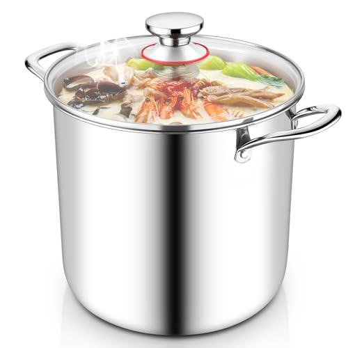TeamFar 12 Quart Stock Pot, Stainless Steel Tri-ply Stockpot Large Pasta Soup Cooking Pot with Clear Lid, for Induction Gas Electric Ceramic, Healthy & Heavy Duty, Solid Handles & Dishwasher Safe - CookCave