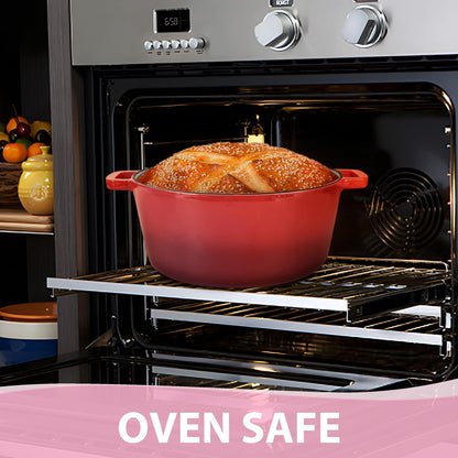 TeamFar 2-In-1 Enameled Cast Iron Dutch Oven, 5 Quart Dutch Oven Pot Cookware with Skillet Lid for Bread Baking Braising Stewing Roasting, Heavy-Duty & Nonstick, Oven Safe & Fit for Induction (Red) - CookCave