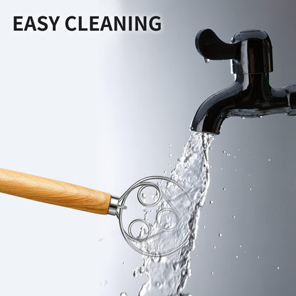 TEEVEA Danish Dough Whisk Stainless Steel Dough Whisk Dutch Style Bread Dough Hand Mixer Wooden Handle Kitchen Baking Tools Bread Making Tools and Supplies - CookCave