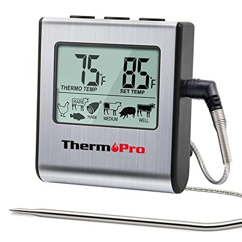 ThermoPro TP-16 Large LCD Digital Cooking Food Meat Smoker Oven Kitchen BBQ Grill Thermometer Clock Timer with Stainless Steel Probe - CookCave