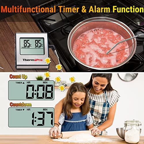 ThermoPro TP-16 Large LCD Digital Cooking Food Meat Smoker Oven Kitchen BBQ Grill Thermometer Clock Timer with Stainless Steel Probe - CookCave