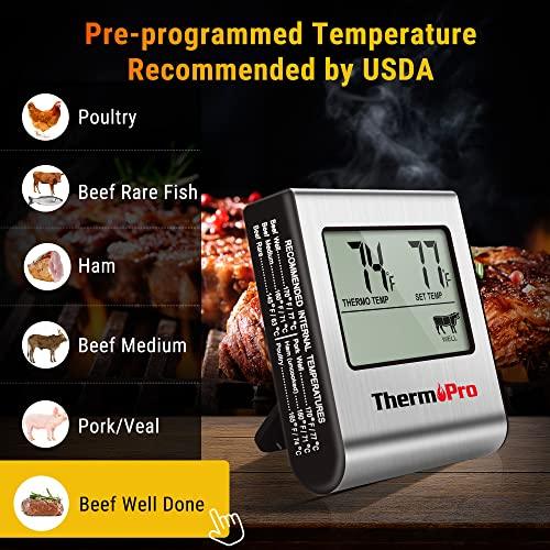 ThermoPro TP-16 Large LCD Digital Cooking Food Meat Smoker Oven Kitchen BBQ Grill Thermometer Clock Timer with Stainless Steel Probe - CookCave