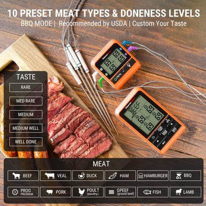 ThermoPro TP829 Wireless LCD Meat Thermometer for Grilling and Smoking, 1000FT Grill Thermometer for Outside Grill with 4 Meat Probes, BBQ Thermometer for Smoker Oven Cooking Beef Turkey - CookCave