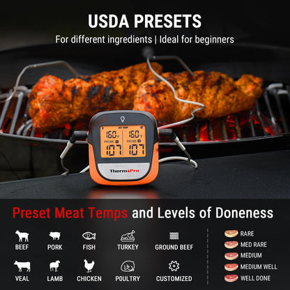 ThermoPro TP902 450FT Wireless Meat Thermometer Digital with Dual Probe, Bluetooth Meat Thermometer for Cooking, Wireless Thermometer for Grilling, Smoker Accessories BBQ Thermometer for Beef Turkey - CookCave