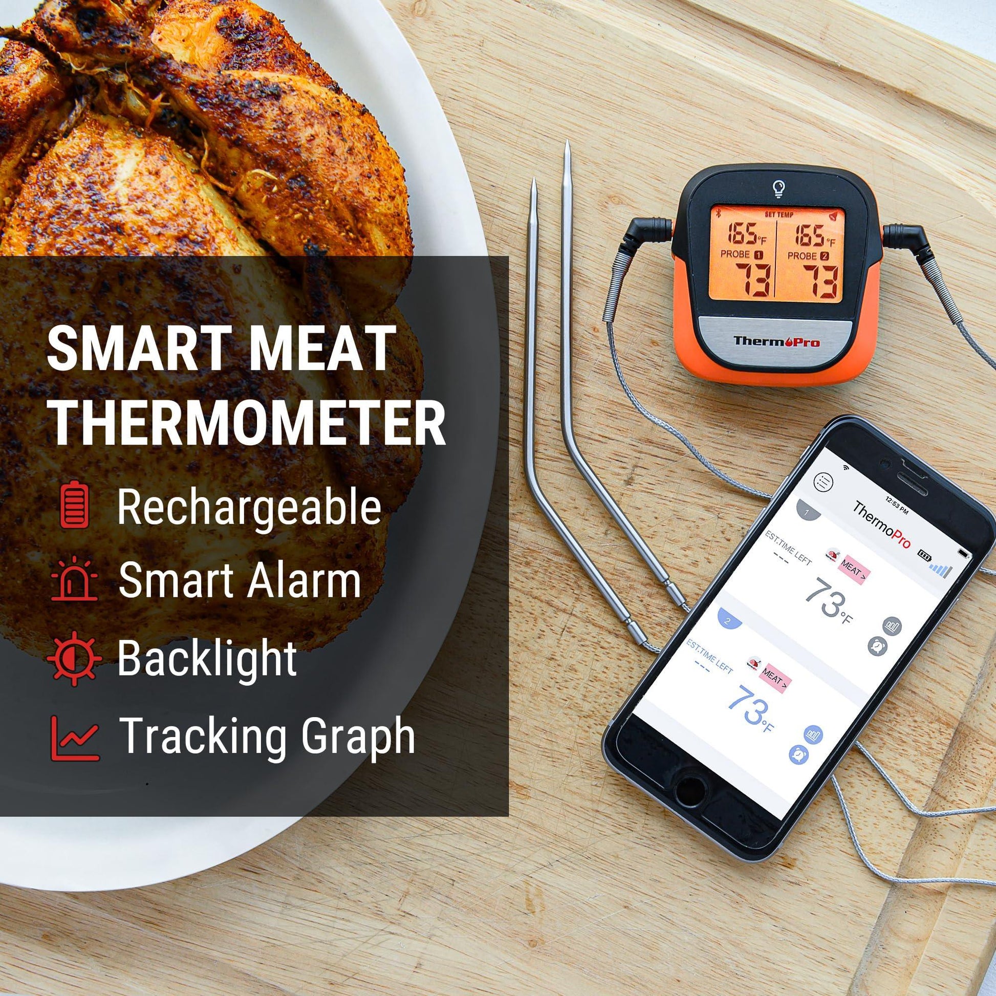 ThermoPro TP902 450FT Wireless Meat Thermometer Digital with Dual Probe, Bluetooth Meat Thermometer for Cooking, Wireless Thermometer for Grilling, Smoker Accessories BBQ Thermometer for Beef Turkey - CookCave