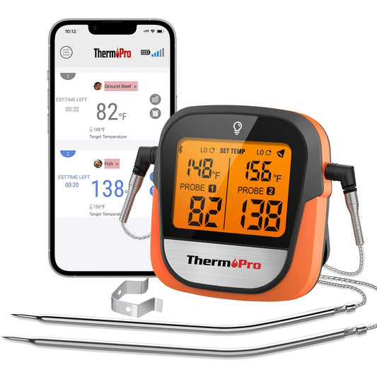 ThermoPro TP902 450FT Wireless Meat Thermometer Digital with Dual Probe, Bluetooth Meat Thermometer for Cooking, Wireless Thermometer for Grilling, Smoker Accessories BBQ Thermometer for Beef Turkey - CookCave