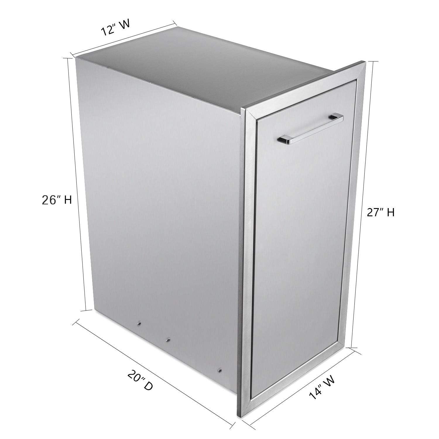 TIANAI 14" Single Pull-Out Trash Drawer Stainless Steel Outdoor Kitchen Trash Drawer Storage for One 10 Gallon Commercial Wastebasket - CookCave