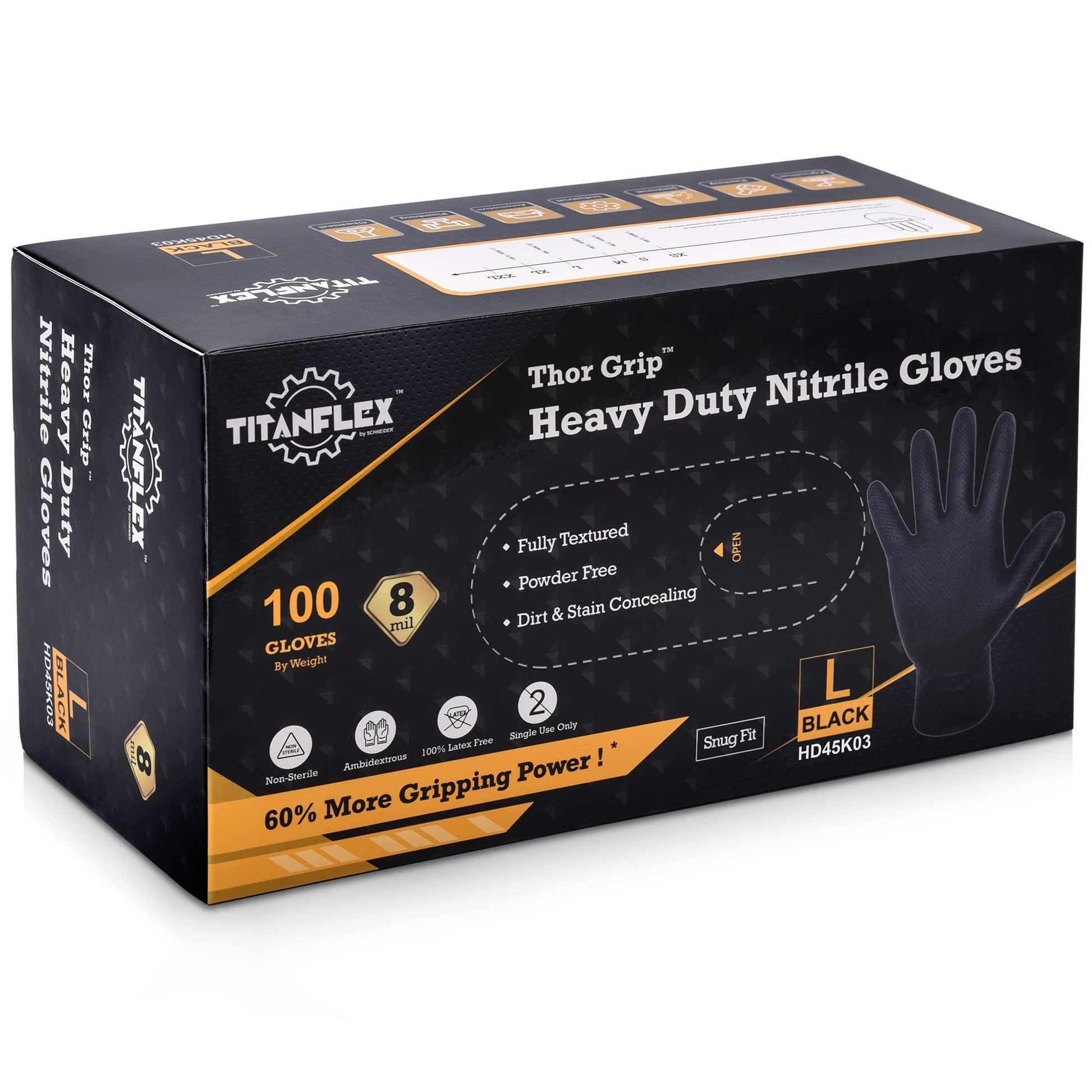 TitanFlex Thor Grip Heavy Duty Black Industrial Nitrile Gloves, 8-mil, XL, Box of 100, Gloves Disposable Latex Free with Raised Diamond Texture Grip, Powder Free, Rubber Gloves, Mechanic Gloves - CookCave