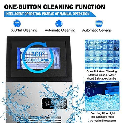Topdeep Commercial Ice Maker, Under Counter ice Machine 90LBS/24H, Stainless Steel Freestanding Ice Maker Machine 33LBS Storage Capacity Automatic Operation- Ideal for Restaurants, Bars Ice Making - CookCave