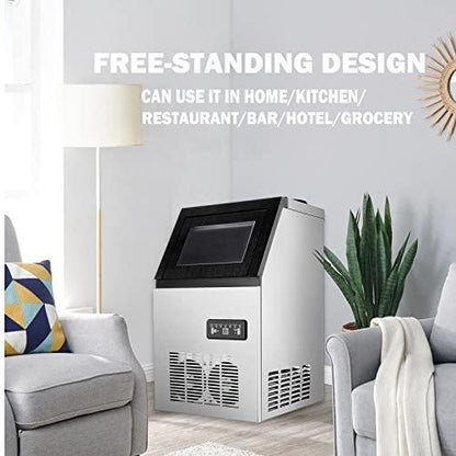 Topdeep Commercial Ice Maker, Under Counter ice Machine 90LBS/24H, Stainless Steel Freestanding Ice Maker Machine 33LBS Storage Capacity Automatic Operation- Ideal for Restaurants, Bars Ice Making - CookCave