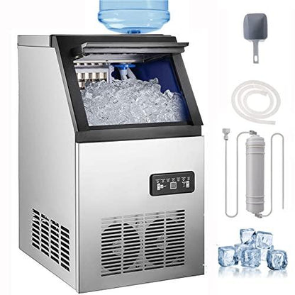 Topdeep Commercial Ice Maker, Under Counter ice Machine 90LBS/24H, Stainless Steel Freestanding Ice Maker Machine 33LBS Storage Capacity Automatic Operation- Ideal for Restaurants, Bars Ice Making - CookCave