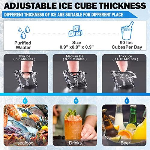 Topdeep Commercial Ice Maker, Under Counter ice Machine 90LBS/24H, Stainless Steel Freestanding Ice Maker Machine 33LBS Storage Capacity Automatic Operation- Ideal for Restaurants, Bars Ice Making - CookCave