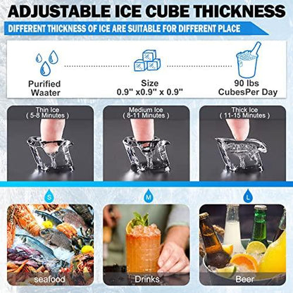 Topdeep Commercial Ice Maker, Under Counter ice Machine 90LBS/24H, Stainless Steel Freestanding Ice Maker Machine 33LBS Storage Capacity Automatic Operation- Ideal for Restaurants, Bars Ice Making - CookCave