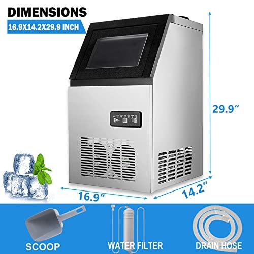 Topdeep Commercial Ice Maker, Under Counter ice Machine 90LBS/24H, Stainless Steel Freestanding Ice Maker Machine 33LBS Storage Capacity Automatic Operation- Ideal for Restaurants, Bars Ice Making - CookCave