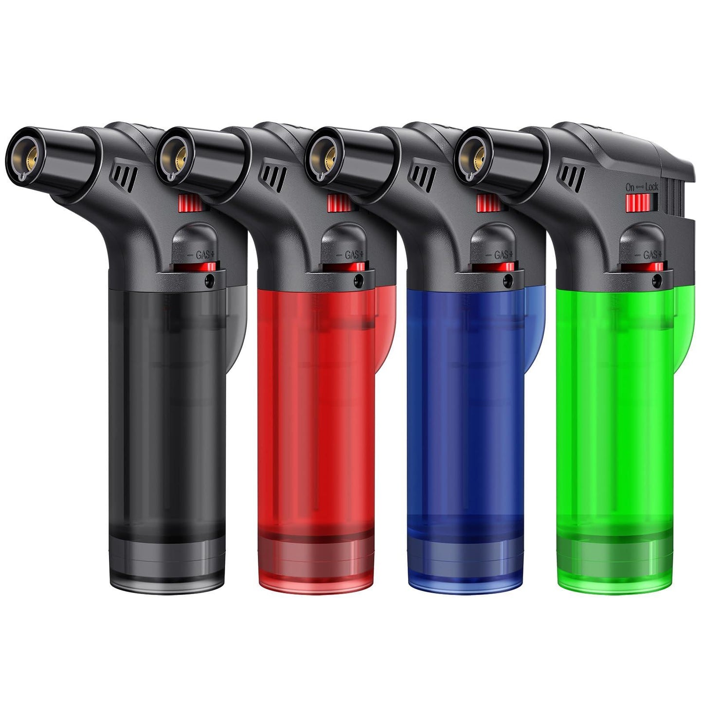 Torch Lighter, Butane Lighter, Windproof Butane Refillable Torch Flame Lighter, Multi Utility Lighter for Candles Fireplaces Campfires BBQ Grill Pilot Lights, 4 Pack (Butane Not Included) - CookCave