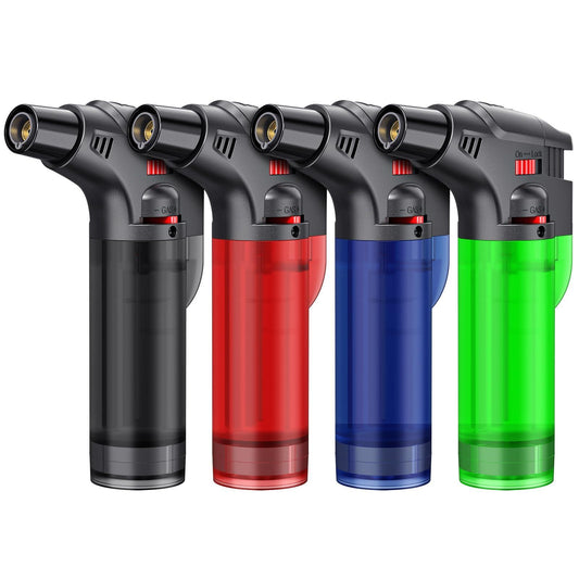 Torch Lighter, Butane Lighter, Windproof Butane Refillable Torch Flame Lighter, Multi Utility Lighter for Candles Fireplaces Campfires BBQ Grill Pilot Lights, 4 Pack (Butane Not Included) - CookCave