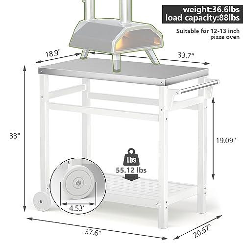 TORVA Outdoor Prep Cart Dining Table for Pizza Oven, Patio Grilling Backyard BBQ Grill Cart(White Color) - CookCave