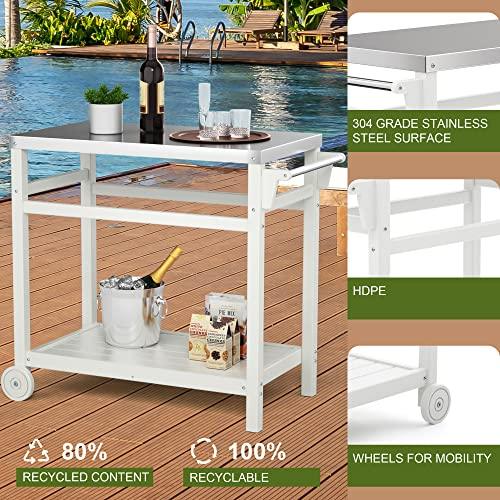 TORVA Outdoor Prep Cart Dining Table for Pizza Oven, Patio Grilling Backyard BBQ Grill Cart(White Color) - CookCave