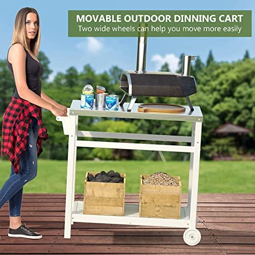 TORVA Outdoor Prep Cart Dining Table for Pizza Oven, Patio Grilling Backyard BBQ Grill Cart(White Color) - CookCave