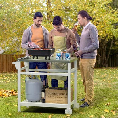 TORVA Outdoor Prep Cart Dining Table for Pizza Oven, Patio Grilling Backyard BBQ Grill Cart(White Color) - CookCave