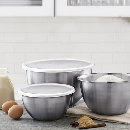Tovolo Stainless Steel, Set of 3 Mixing Tight-Seal Dishwasher-Safe Metal Bowls with BPA-Free Lids for Food Storage, Stainless Steel - CookCave