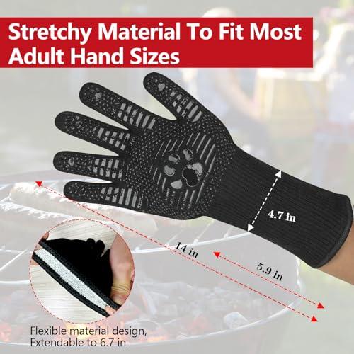 UBeesize BBQ Gloves, 1472°F Heat Resistant Grill Gloves, Fireproof Cut-Resistant Oven Gloves for Cooking, 14inch Non-Slip Silicone Fire Gloves for Grilling, Barbecue, Smoker, Baking, Frying - CookCave