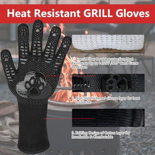 UBeesize BBQ Gloves, 1472°F Heat Resistant Grill Gloves, Fireproof Cut-Resistant Oven Gloves for Cooking, 14inch Non-Slip Silicone Fire Gloves for Grilling, Barbecue, Smoker, Baking, Frying - CookCave