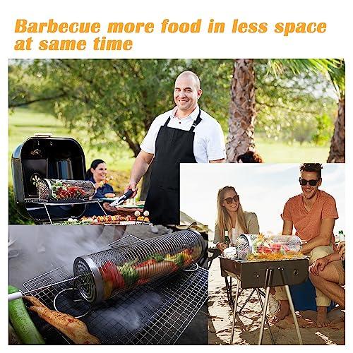 UBeesize Rolling Grill Basket,Grill BBQ 304 Stainless Steel Basket,Round Wire Mesh BBQ Tube, Portable Outdoor Camping Barbecue for Vegetables, French Fries, Meat (2pcs Large:3.6"*3.6"*11.81") - CookCave