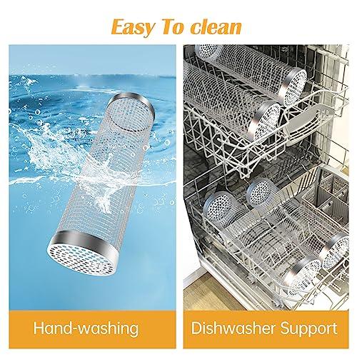 UBeesize Rolling Grill Basket,Grill BBQ 304 Stainless Steel Basket,Round Wire Mesh BBQ Tube, Portable Outdoor Camping Barbecue for Vegetables, French Fries, Meat (2pcs Large:3.6"*3.6"*11.81") - CookCave