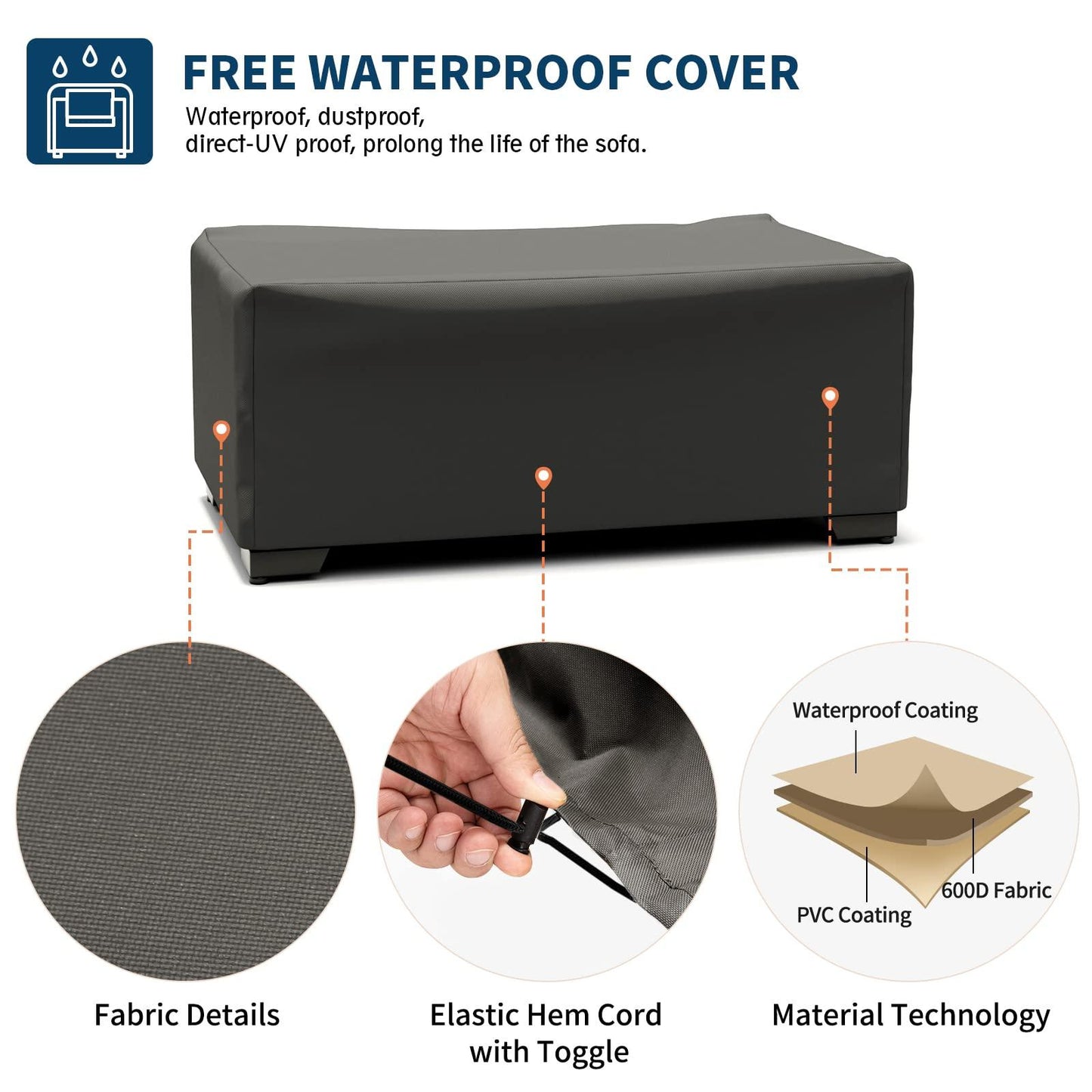 UDPATIO 3-Seat Patio Wicker Sofa, Outdoor Rattan Sectional Couch Furniture Steel Frame w/Furniture Cover Non-Slip Cushion and Deep Seating High Back, Navy - CookCave