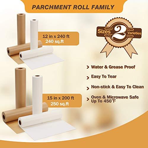 Unbleached Parchment Paper for Baking, 12 in x 240 ft, 240 Sq.ft, Baking Paper, Non-Stick Parchment Paper Roll for Baking, Cooking, Grilling, Air Fryer and Steaming - CookCave
