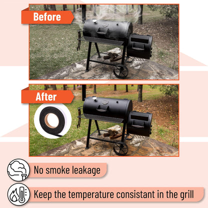 UNCO- Smoker Gasket, 15 Ft, 1/2"X1/8", Grill Gasket, Heat Gasket, Smoker Heat Tape, Smoker Gasket Sealer High Temp, Kettle Grill Gasket, BBQ Gasket, High Temperature Gasket Smoker, Smoker Door Gasket - CookCave