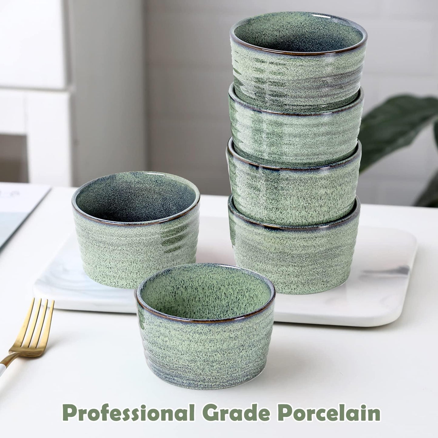 UNICASA Ramekin Set of 2, UNICASA 8 oz Creme Brulee Ramekins, Oven Safe Baking Set for Custard, Pudding, Souffle Cups, Reactive Green - CookCave